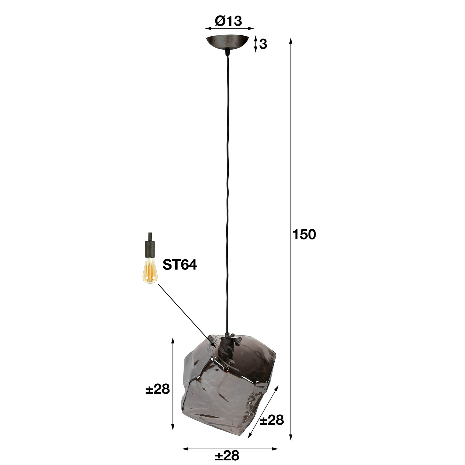 Hanglamp 1L rock chromed